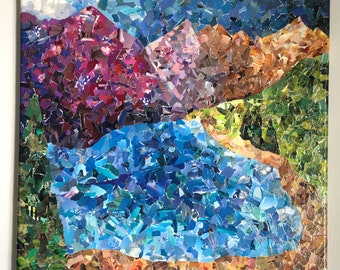Mosaic Style Mountain Scenery Collage Wall Art