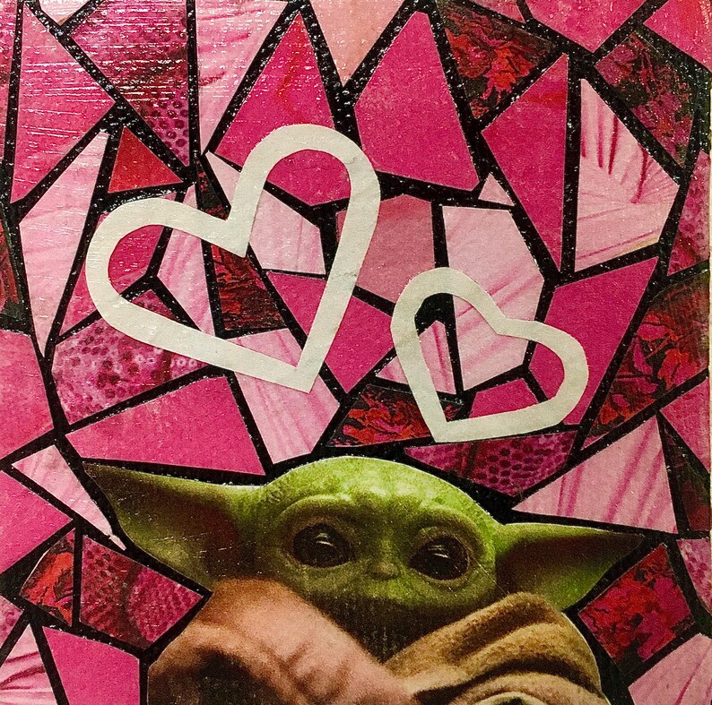 Baby Yoda Pink Mosaic Paper Collage Art & Collectibles Mixed Media