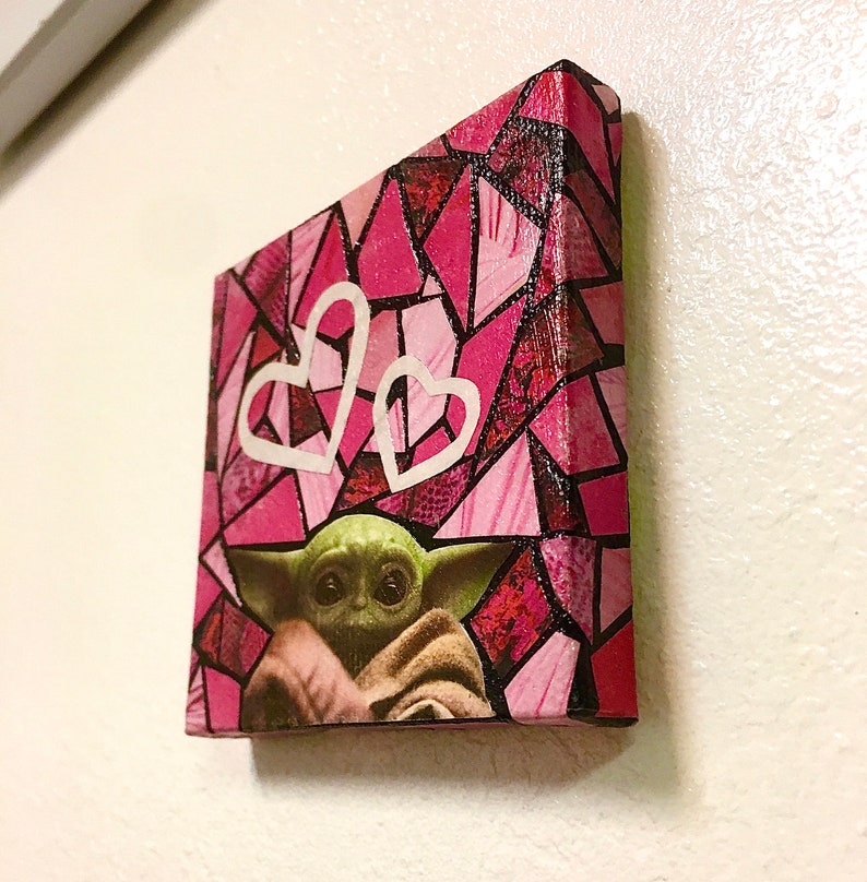Baby Yoda Pink Mosaic Paper Collage Art & Collectibles Mixed Media