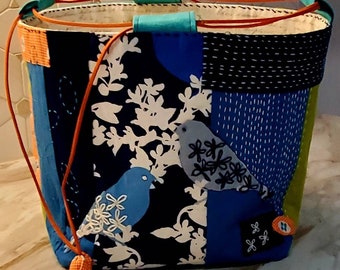 Small Japanese Rice Bag with visible mending and  stitching