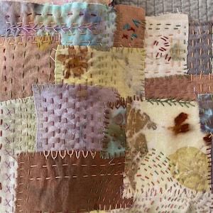 Slow Stitch Kit Meditative Stitching Kit Eco Printed Linen Cotton Fabrics, Sashiko Threads, Needle (12"x12") image 12