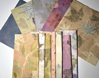 NEW SUMMER PRINTS Bundle of 12 - 7 inch squares multi color plant dyed eco print cotton for stitching, nature art, applique, junk journals