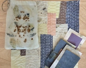 Eco Printed Fabric Scraps: Cotton Linen Pieces for Art Projects
