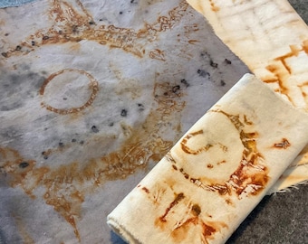 Rust Print Fabric Scrap Bundle: Rusty Texture Cotton Linen for Slow Stitching