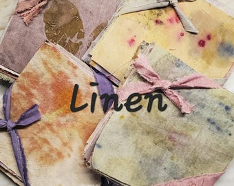Sample size eco print on linen, sampler of  linen squares that are 4 in x 4 in, for mindful stitching , NEW SUMMER PRINTS now!
