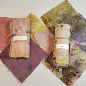 4 inch scraps of naturally dyed and printed new cotton bundles  for stitching, sashiko, collage, junk journals, buy one of each and save