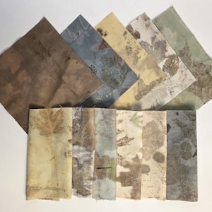 Plant Dyed Cotton Squares,summer leaves and flowers, bold colors: Eco Print Fabric Collections for Art (7"x7")