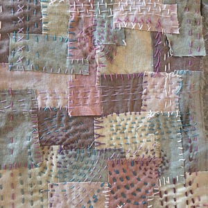 Slow Stitch Kit Meditative Stitching Kit Eco Printed Linen Cotton Fabrics, Sashiko Threads, Needle (12"x12") image 11