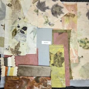 Slow Stitch Kit Meditative Stitching Kit Eco Printed Linen Cotton Fabrics, Sashiko Threads, Needle (12"x12") image 5