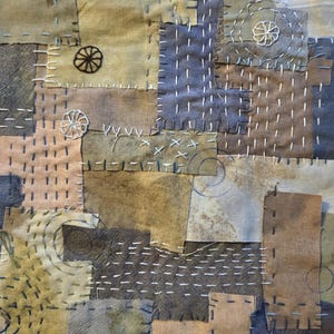 Slow Stitch Kit Meditative Stitching Kit Eco Printed Linen Cotton Fabrics, Sashiko Threads, Needle (12"x12") image 9