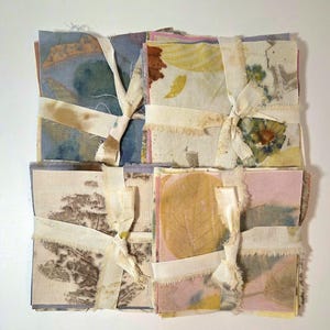 Eco Print Cotton Fabric Scraps: 4&quot; Squares for Stitching & Collage