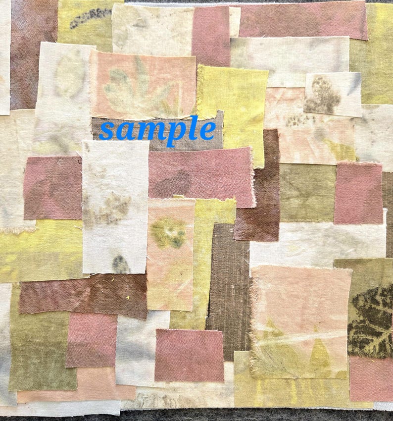 Slow Stitch Kit Meditative Stitching Kit Eco Printed Linen Cotton Fabrics, Sashiko Threads, Needle (12"x12") Pink