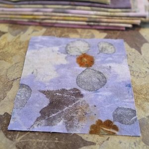 Eco Printed Linen Fabric Squares: Botanical Dyed Bundle for Stitching