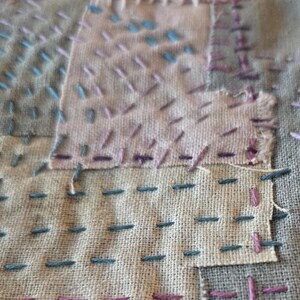 Slow Stitch Kit Meditative Stitching Kit Eco Printed Linen Cotton Fabrics, Sashiko Threads, Needle (12"x12") image 10