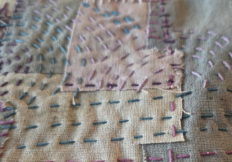 Slow Stitch Kit Meditative Stitching Kit Eco Printed Linen Cotton Fabrics, Sashiko Threads, Needle (12"x12") image 10