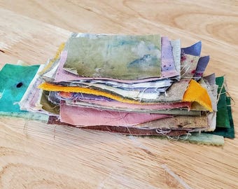 Eco Printed Fabric Scraps: Cotton Linen Pieces for Art Projects (50pieces)
