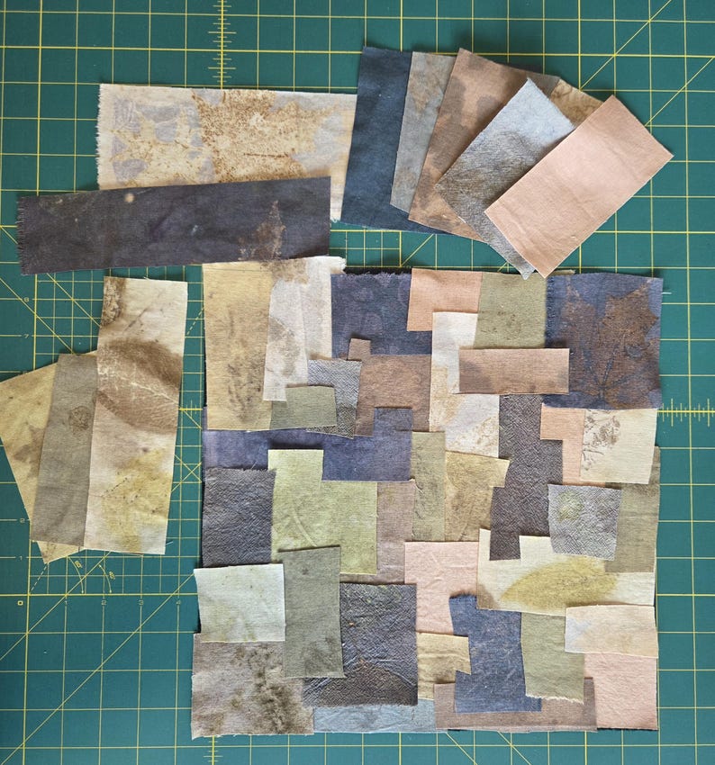 Slow Stitch Kit Meditative Stitching Kit Eco Printed Linen Cotton Fabrics, Sashiko Threads, Needle (12"x12") image 8