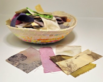 Scraps of eco printed fabrics for mending, slow stitch, collage , applique, sashiko, remnants if hand dyed fabrics boro piecing, kids crafts