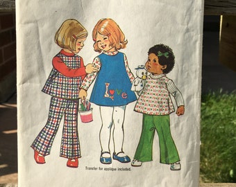 1974 Simplicity Toddler Dress or Top and Bell Bottom Pants Sewing Pattern 6531 Toddler Pants Pattern 70s Bell Bottom Pants Baby Bell Bottoms