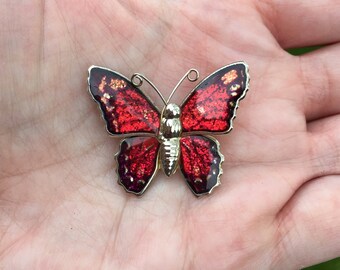 Red Butterfly Brooch Vintage 1970s Enamel Brooch Vintage Butterfly Brooch Pin Butterfly Jewelry Figural Brooch