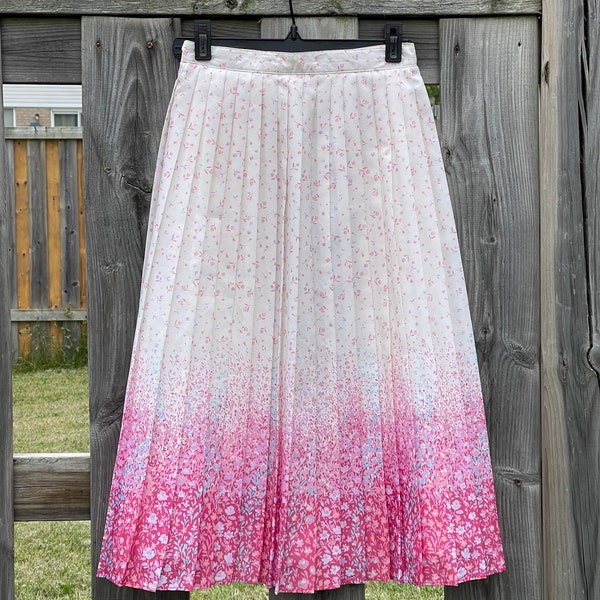 Vintage St Michael White and Pink Pleated Floral Midi Skirt / Pleated Maxi Midi Skirt / Accordion Pleated Skirt / Pleated A Line Skirt