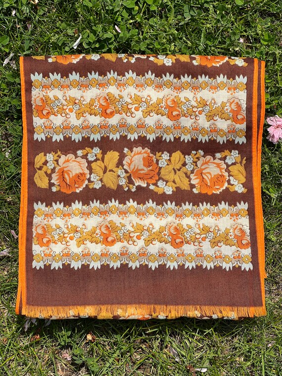 Vintage Brown and Orange Floral Ponytail Scarf / … - image 3