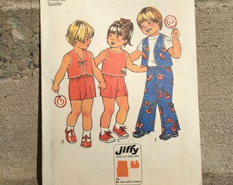 Simplicity 1975 Toddlers Jiffy Vest or Top and Pants or Shorts Sewing Pattern 6949 Toddler Pants Pattern Toddler Shorts Pattern