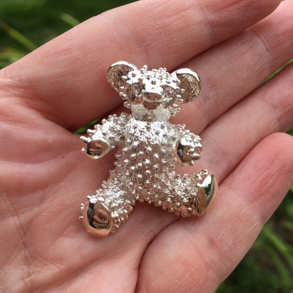 Vintage 1980s Silver Tone Teddy Bear Brooch Figural Brooch Cute