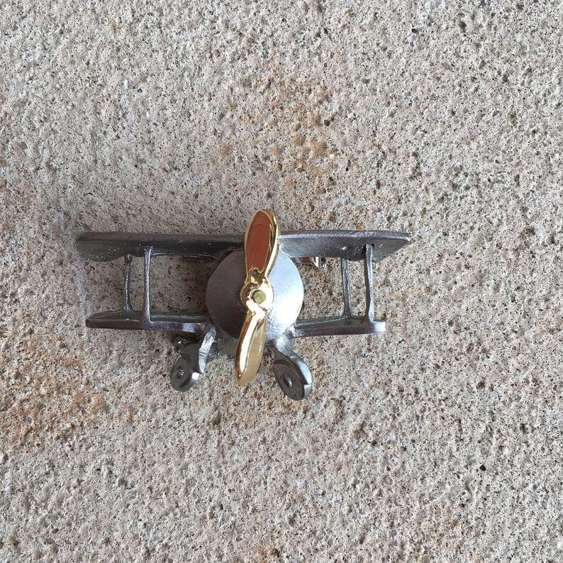 Ultra Craft Biplane Brooch with Rotating Propeller Plane Airplane Brooch Plane Pin Plane Brooch Metal Brooch