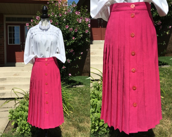 Vintage 80s Skirt Clasile Fuchsia Pleated Skirt Mi