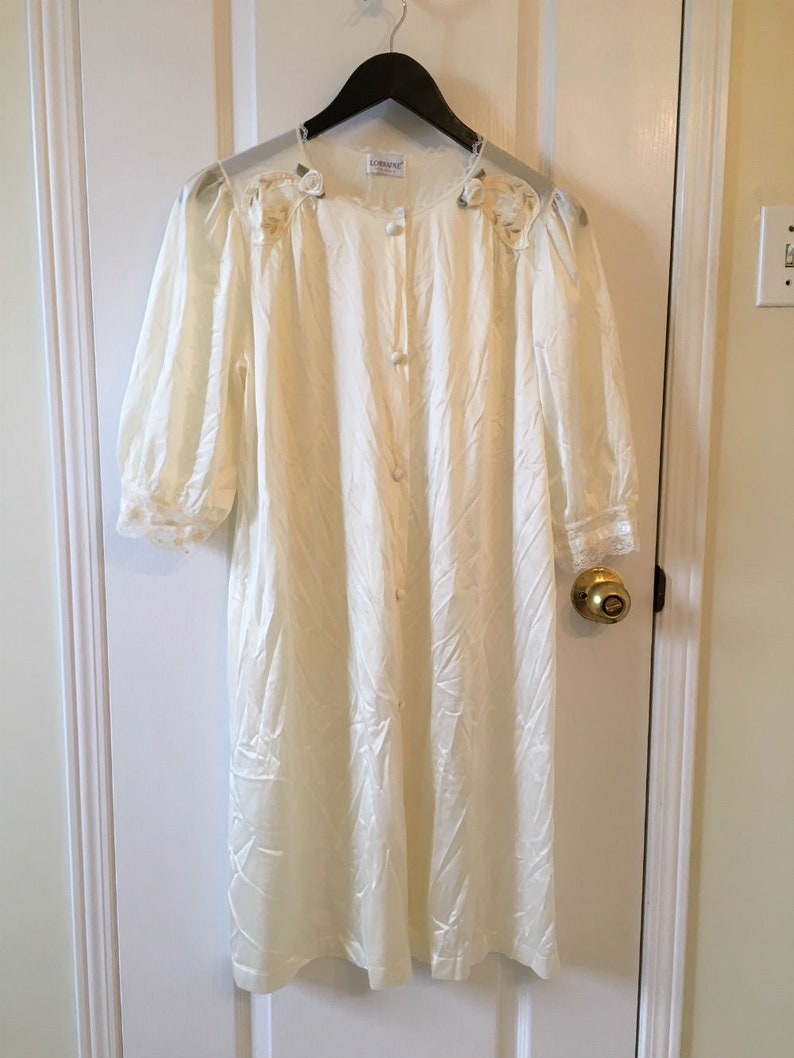 Vintage Lorraine Babydoll Nightie Nylon Babydoll Night Robe Peignoir Robe Beautiful Sheer with Rose Detail at Shoulders Size Medium