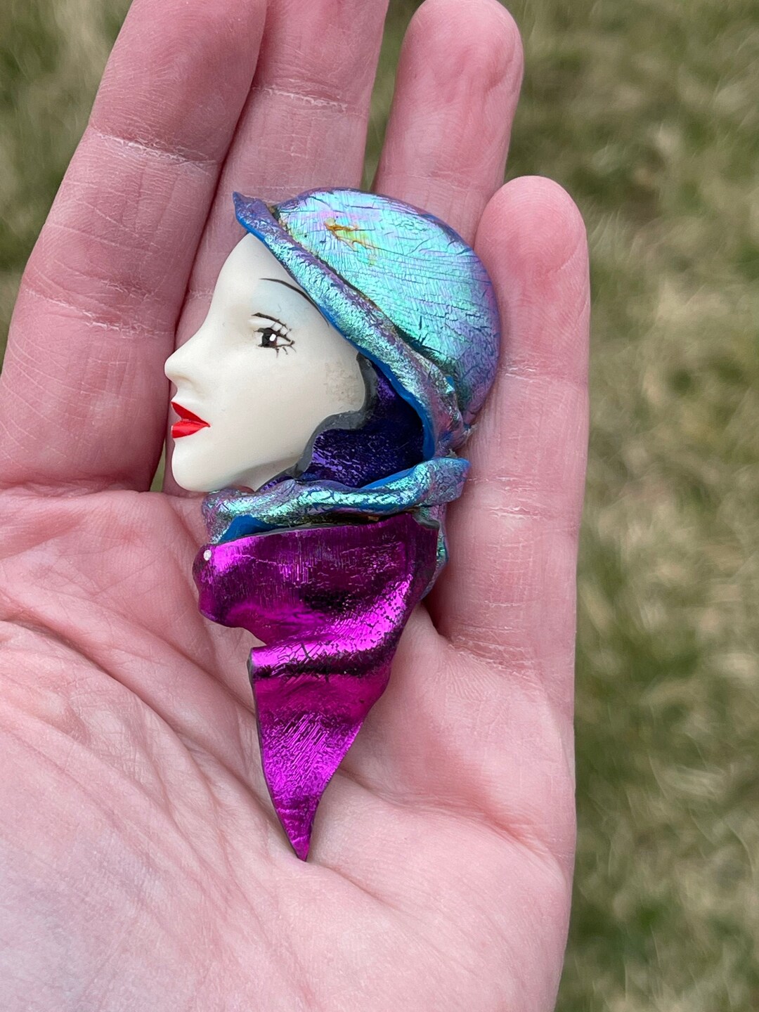 Vintage 80s Lady Face Brooch / Vintage Face Brooch / Figural Etsy