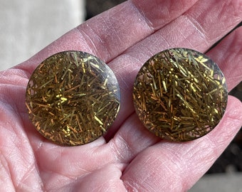 Vintage Resin Gold Filled Button Clip on Earrings / Gold Button Clip Ons