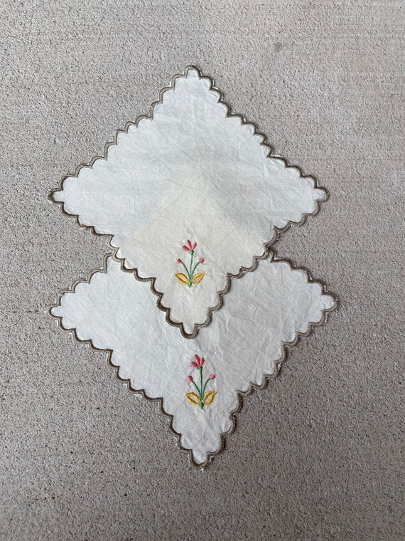 Embroidered Linen Handkerchief Set of 2 Mother of… - image 1