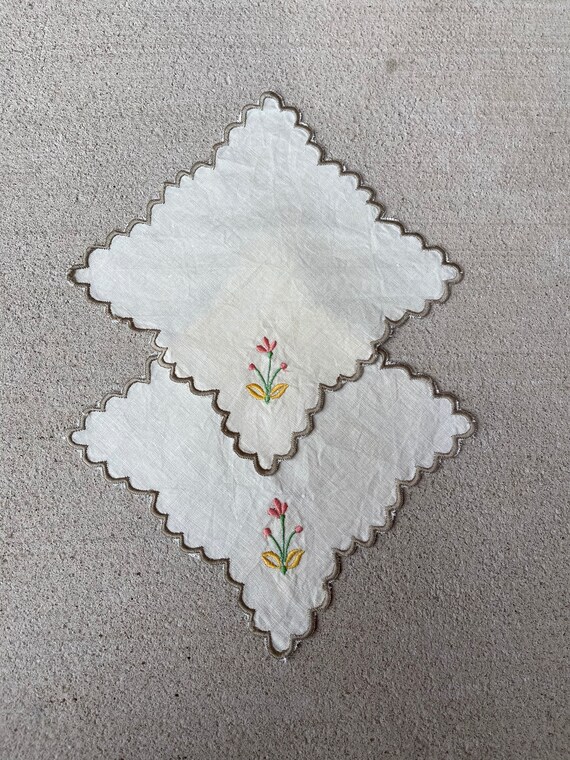 Embroidered Linen Handkerchief Set of 2 Mother of… - image 1