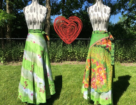 Vintage Pure Silk Reversible Wrap Around Skirt Sil