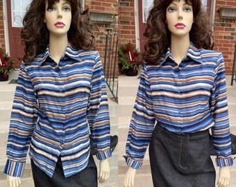 Vintage Stefano Cocci Woman Button Up Shirt / 90s Striped Shirt / Striped Shirt Women / Button Down Shirt Women