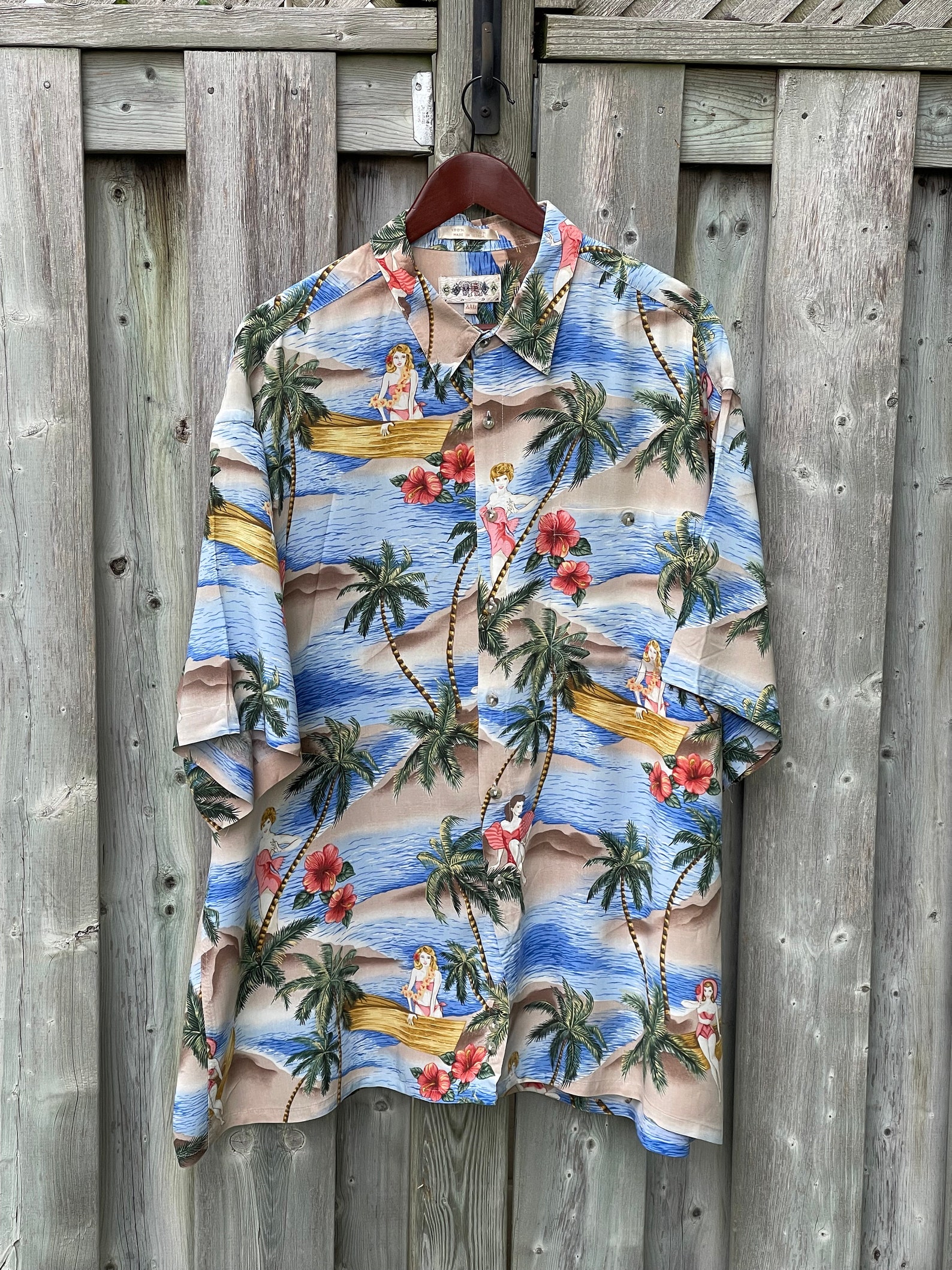 Vintage Pin up Girl Hawaiian Shirt / Tiki Shirt Rockabilly / | Etsy