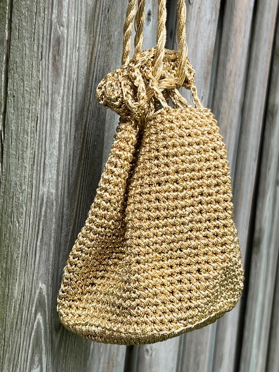 Vintage Gorgeous Gold Small Evening Bag Purse Dra… - image 4