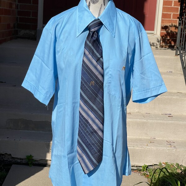 Vintage 70s Mcdonalds Blue Shirt and Tie Uniform / Mcdonalds Canada Collectible / Vintage 70s Button Up Manager Shirt Work Uniform