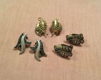 Clip On Earring Lot Vintage Costume Jewelry Lot Oak Leaf Earrings Dainty Leaf Earrings Small Silver Leaf Earrings Metal Leaf Earrings