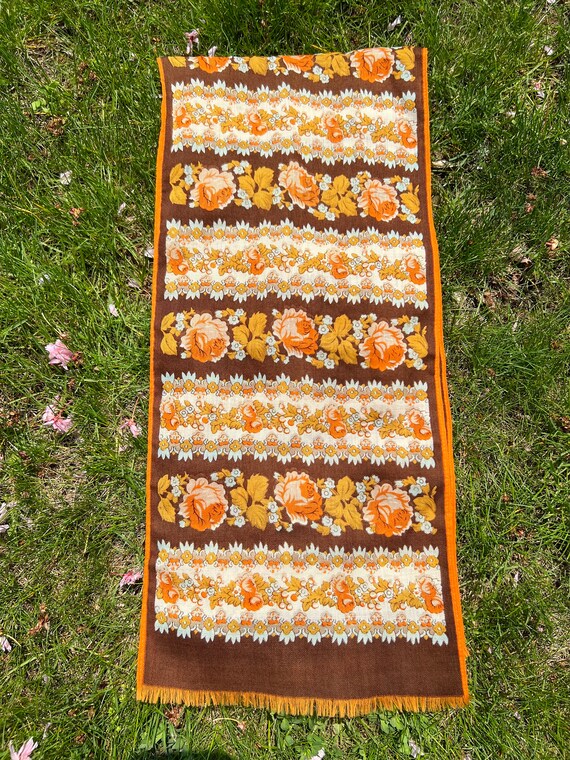 Vintage Brown and Orange Floral Ponytail Scarf / … - image 4