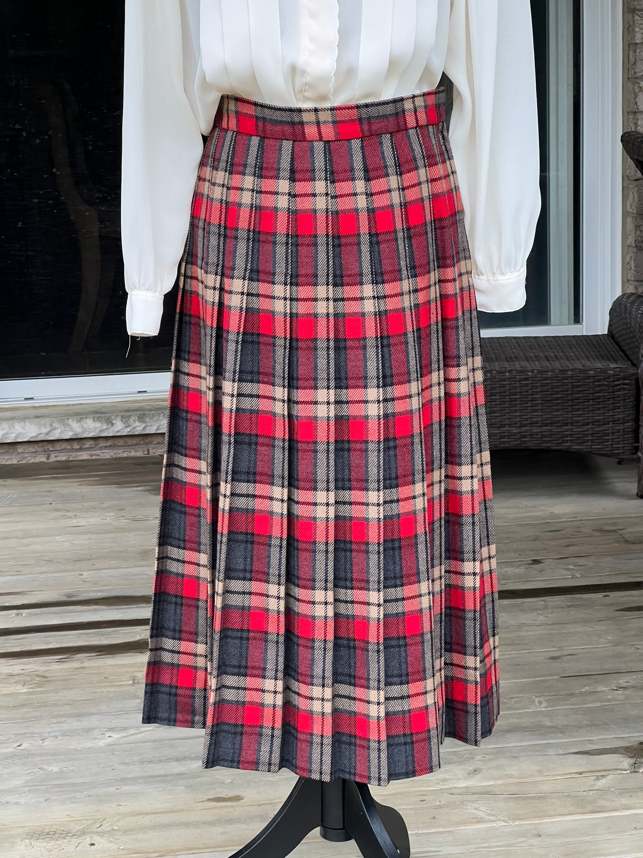 Vintage Talbots Red Box Pleat Plaid Tartan Midi Skirt / - Etsy Singapore