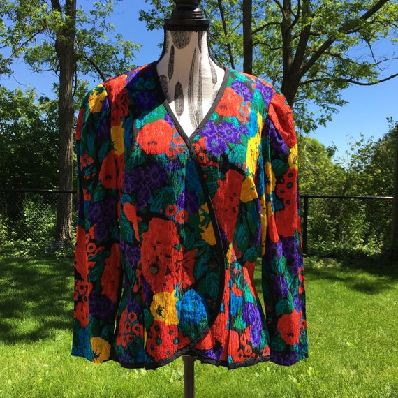 80s Blazer 80s Clothing Silk Blazer Colorful Flora