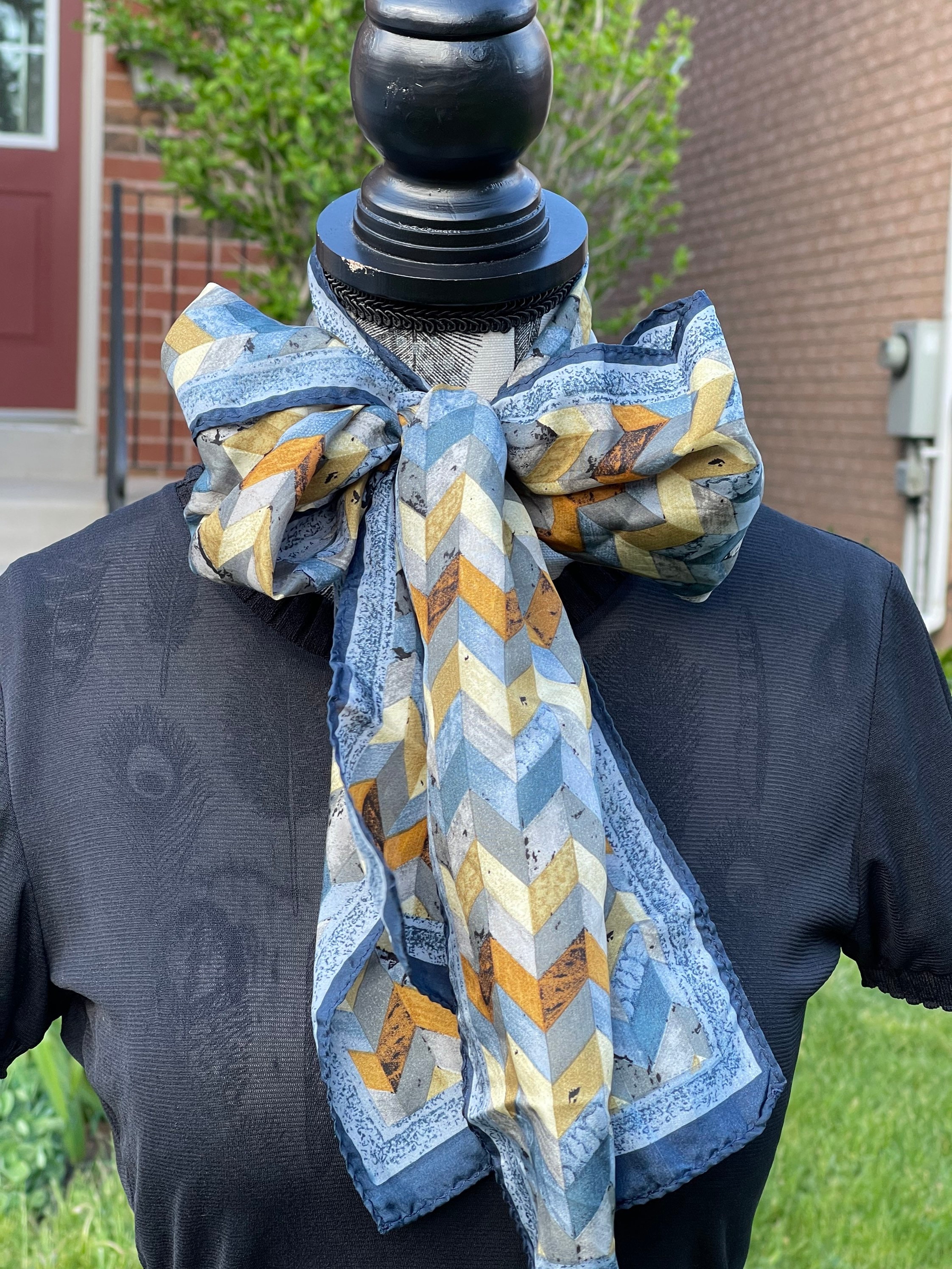 Vintage 80s Anne Klein Abstract Print Pure Silk Scarf Women Silk