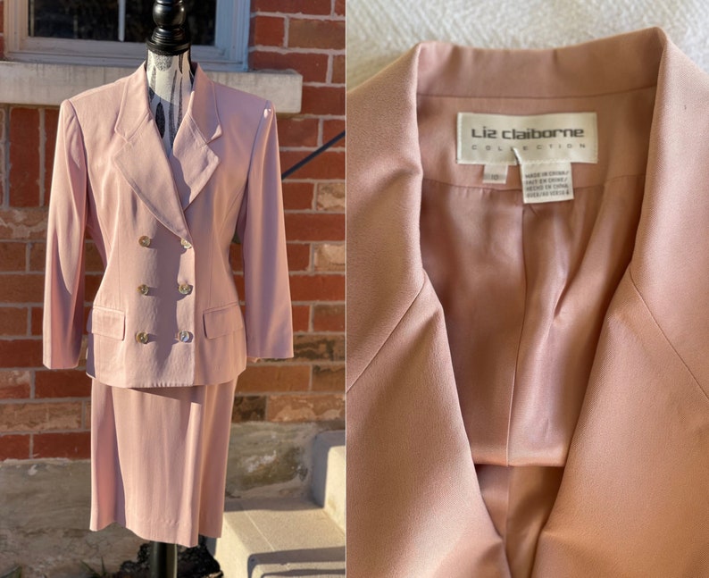 Vintage Liz Claiborne Pink Silk Skirt Set Silk Blazer Silk Midi Skirt Pink Silk Suit Jacket Skirt Set Vintage 90s Suit