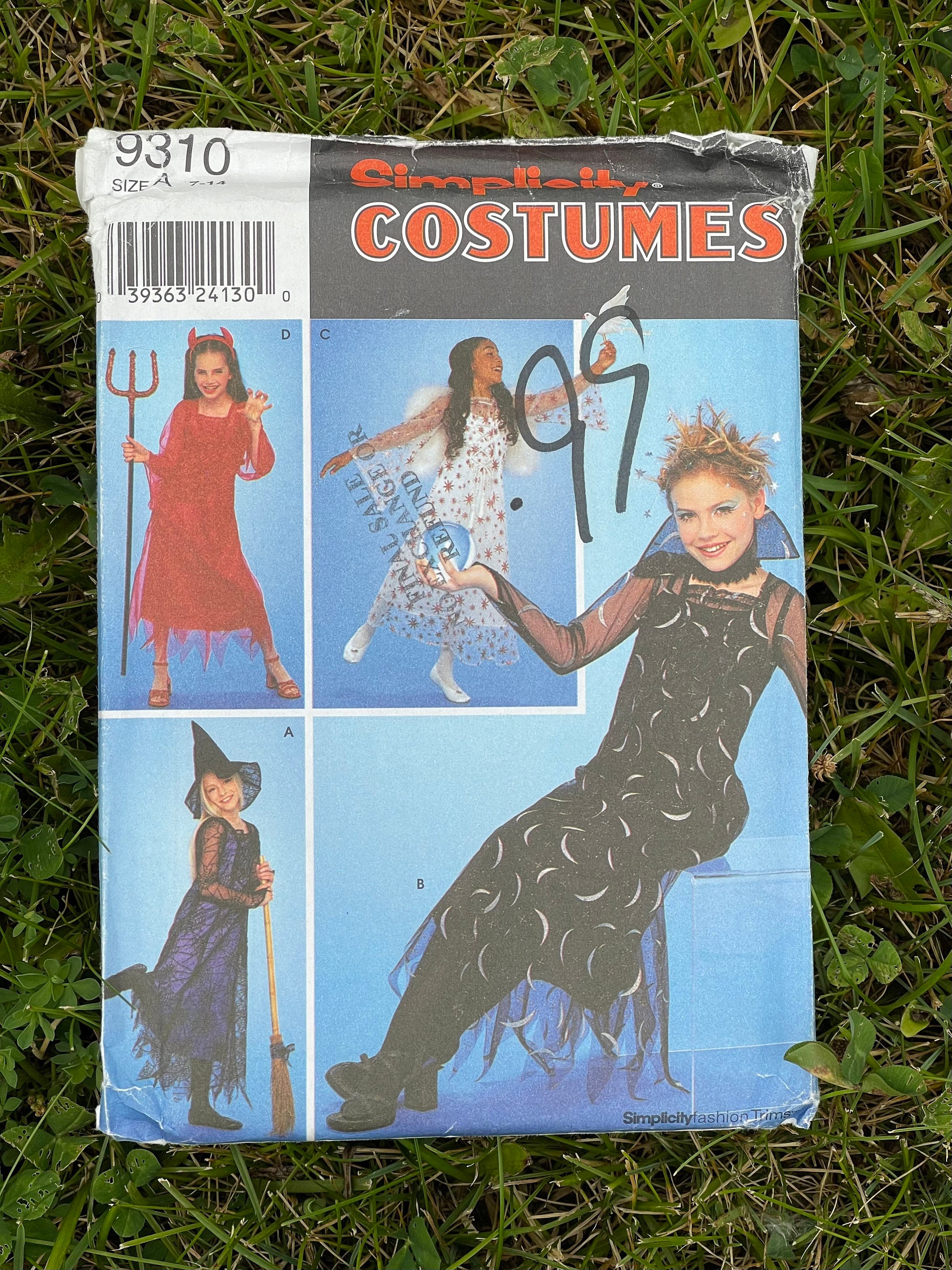 Simplicity 9310 Pattern UNCUT Girl's Halloween Costume Dress With Sheer  Overlay and Accessories Angel Fairy Witch Size 7 8 10 12 14 IL 