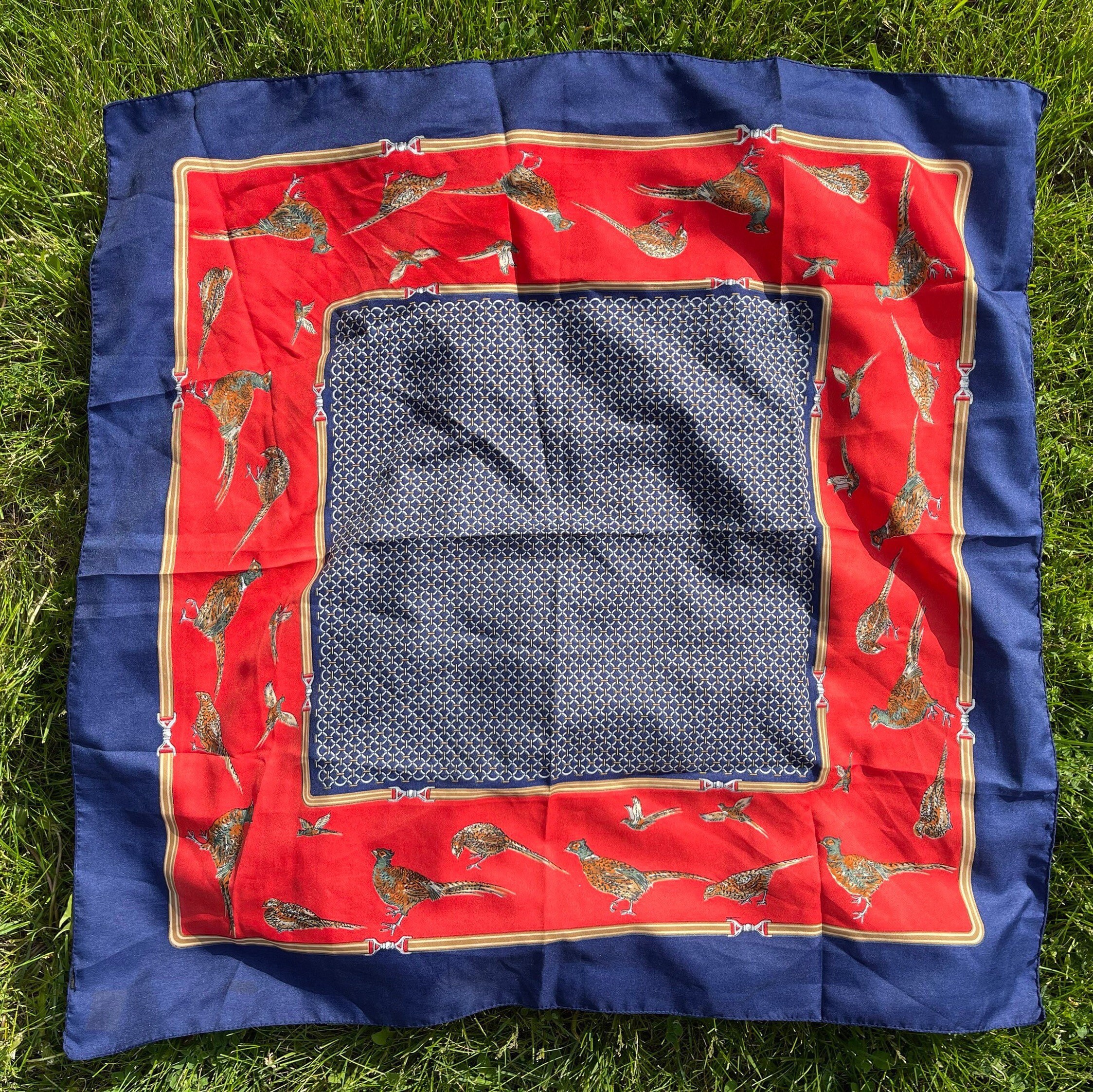 Vintage Blue Pheasant Square Head Scarf / Chemo Head Scarf Etsy