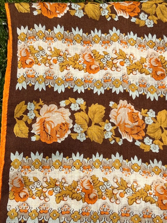 Vintage Brown and Orange Floral Ponytail Scarf / … - image 5
