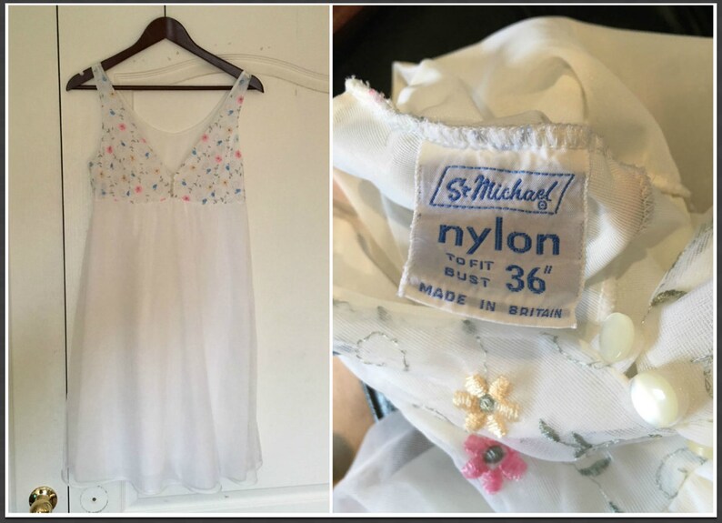 Babydoll Nightgown White Floral Two Layer St Michael Lingerie Babydoll Nightie 60s Vintage Nightgown Size Small